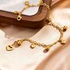 18K Gold Plated Round Beads Heart Charm Bracelet for Women, Stainless Steel Adjustable Bracelets, Dainty Waterproof Jewelry
