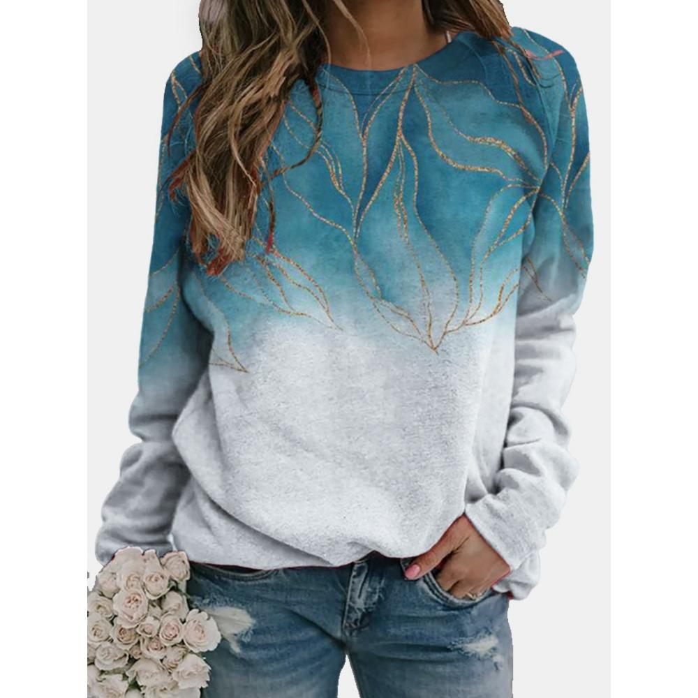 Women's Fashion Casual Loose Hoodie Round Neck 3D Flower Print Long Sleeved T-shirt Pullover Spring and Autumn Top