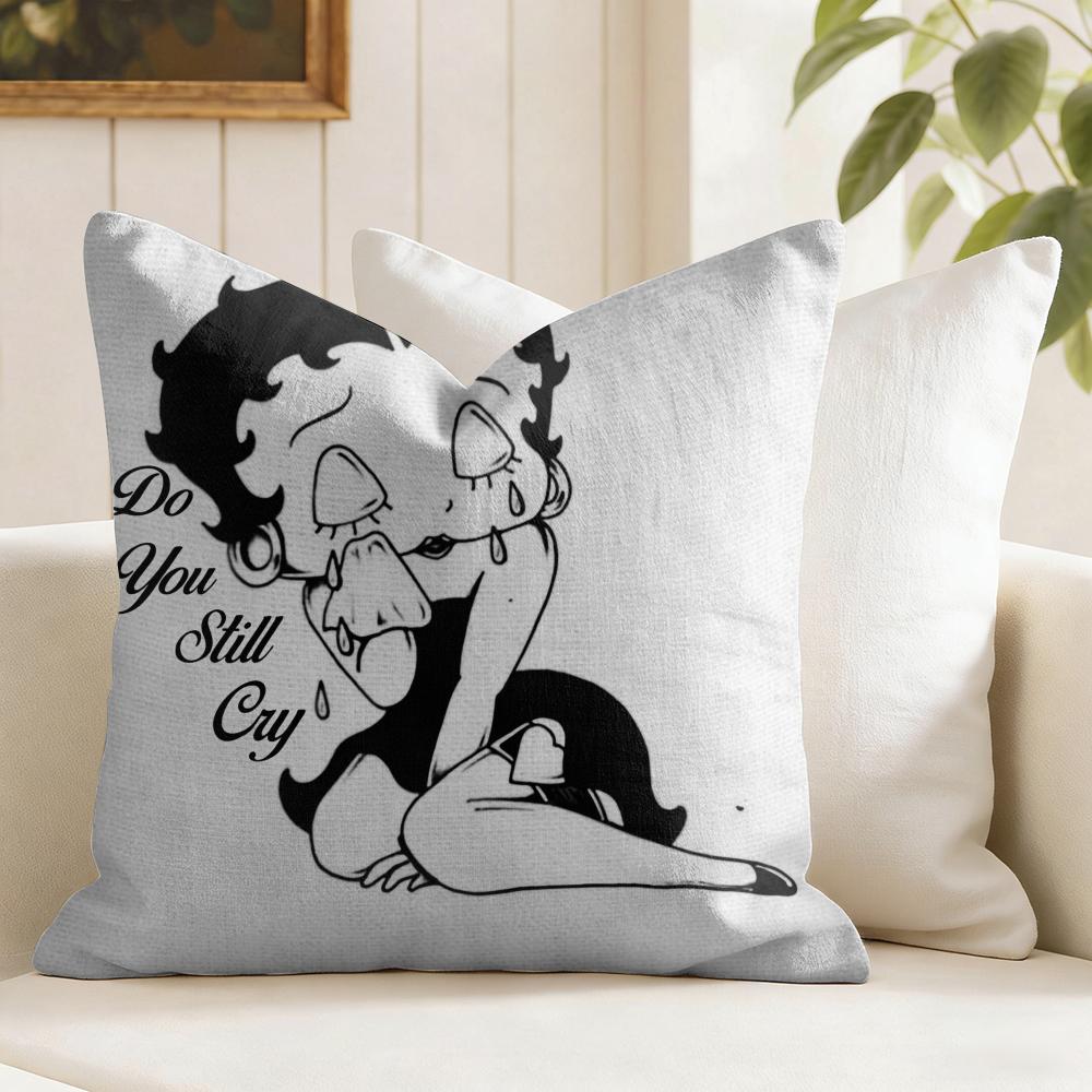 Black and White Bbetty Bboop Cushion Cover Natural Linen Double Sided Print Throw Pillow Case for Sofa Couch Home Decor