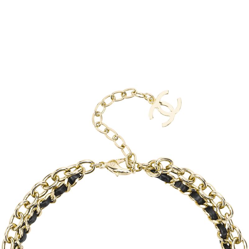 Chanel Модное ожерелье Double C Love из металла и кожи ягненка, женское, черное