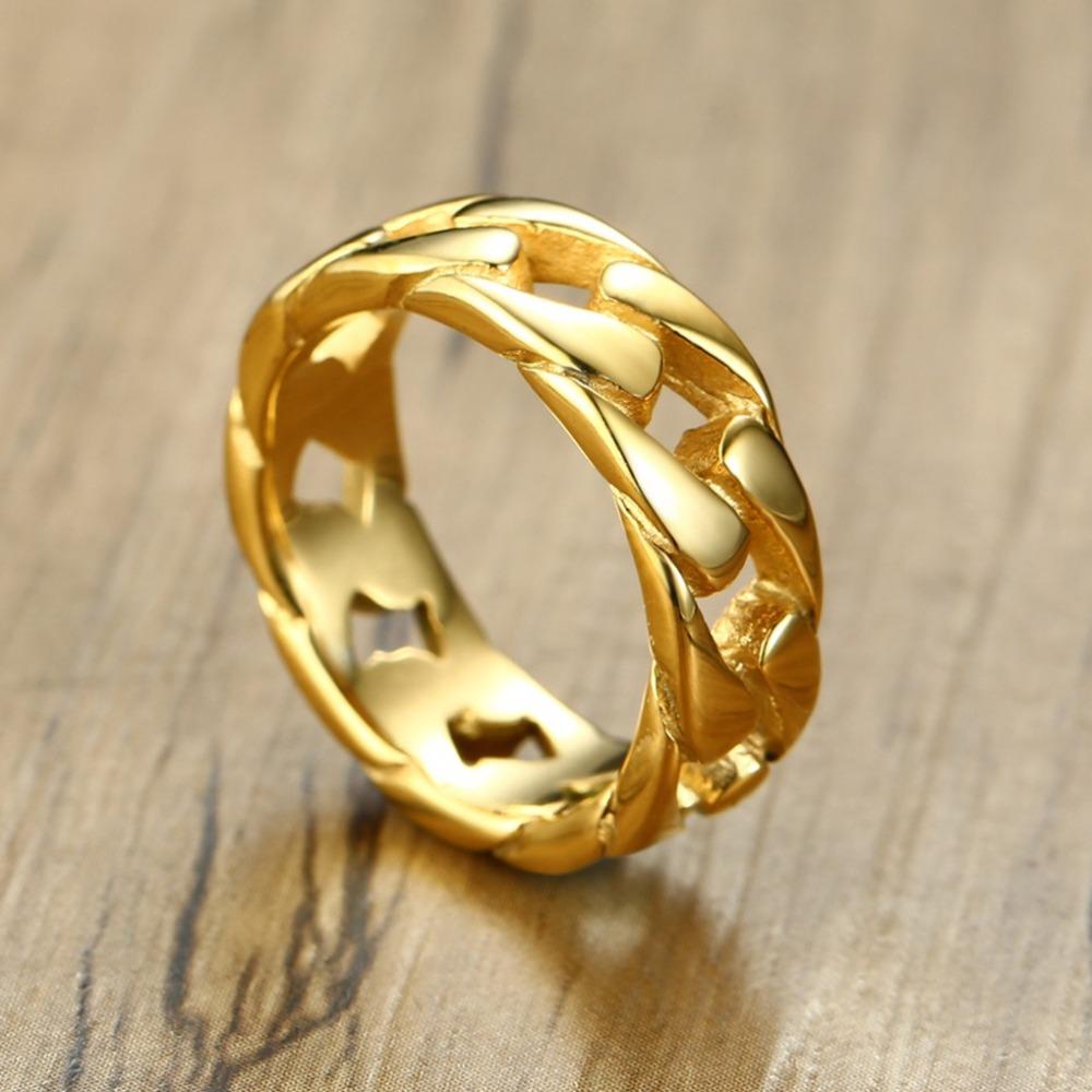 Кольцо Кубинская цепь Мужское Титановая сталь Ювелирные изделия Хип-хоп Панк Готический стиль Аксессуары