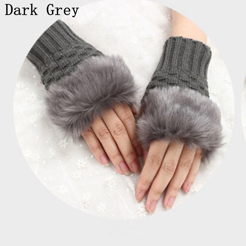 Sheep Wool Winter Autumn Wrist Gloves Exposed Finger Couples Fingerless Mittens Faux Rabbit Fur