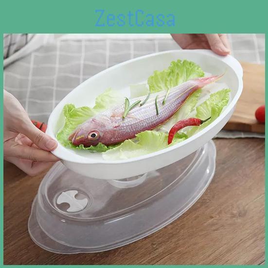 Plate With Transparent Fish Steamed Fish Steamer Cover Microwaveable Pan Cooking Dish Home Kitchen