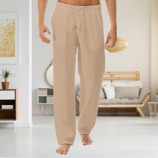 Yoga Pants Drawstring Mid Rise Men Solid Color Wide Leg Trousers Slacks for Sports