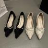 Pearl Bow Pointed Soft Sole Ladyshoes French Single Shoes Women's 2025 Spring and Summer New Versatile Light Mouth Gentle Shoes