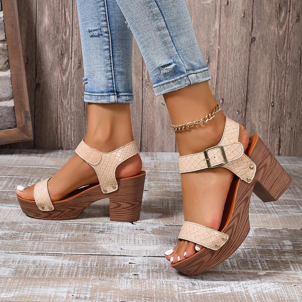 Fashion Comfort Women's Chunky Heeled Sandals Buckle Strap Platform Sandalias Mujer 2025 Summer Fashion High Heels Gladiator Shoes Woman