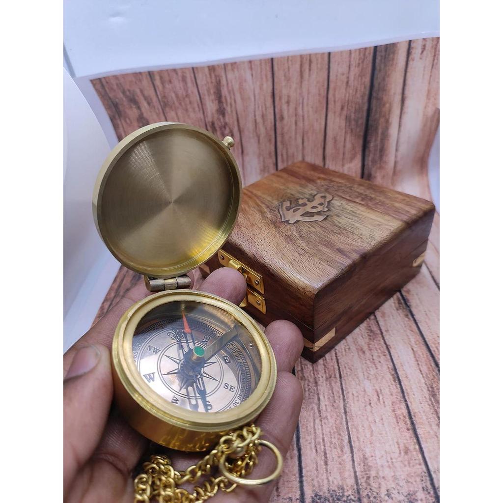 Компас в деревянной коробке Компас Латунный Компас 2" Морской Винтажный Гравированный Компас Направленный Магнитный Карманный Компас Подарок