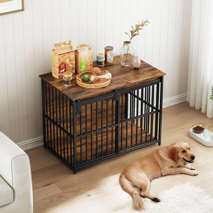 HOOBRO Indoor Dog Crate and Pet House, Rustic Brown, 93 x 60 x 76 cm