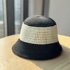Spring and summer new Korean-style hollow-out knitted fisherman hat for women, versatile for outings, color-blocking, sun protection, makes the face