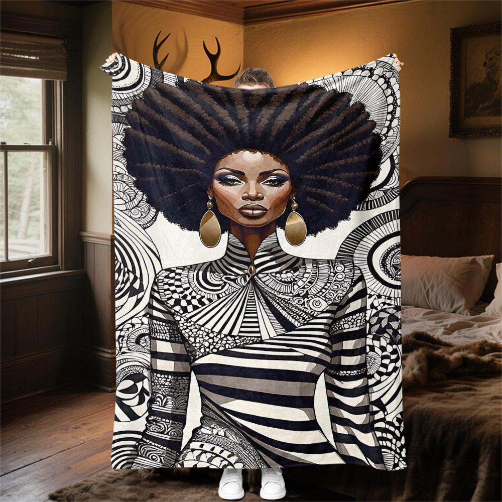 1pc African American, Pattern Outdoor Flannel Blanket Soft Warm All-Season Throw for Sofa Bed Car Camping Office, Cozy Gift Idea1223S