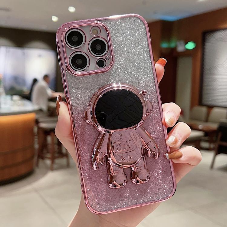 For iPhone 13 Astronaut Holder Gradient Glitter Powder Phone Case