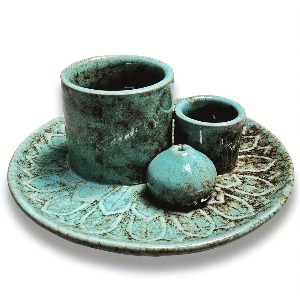 Ceramic Incense Holder 4-in-1 Ceramic Incense Burner Holder 1pc | Palo Santo & Sage Smudge Stand with Stick Candle Holder, Elegant Home Decor