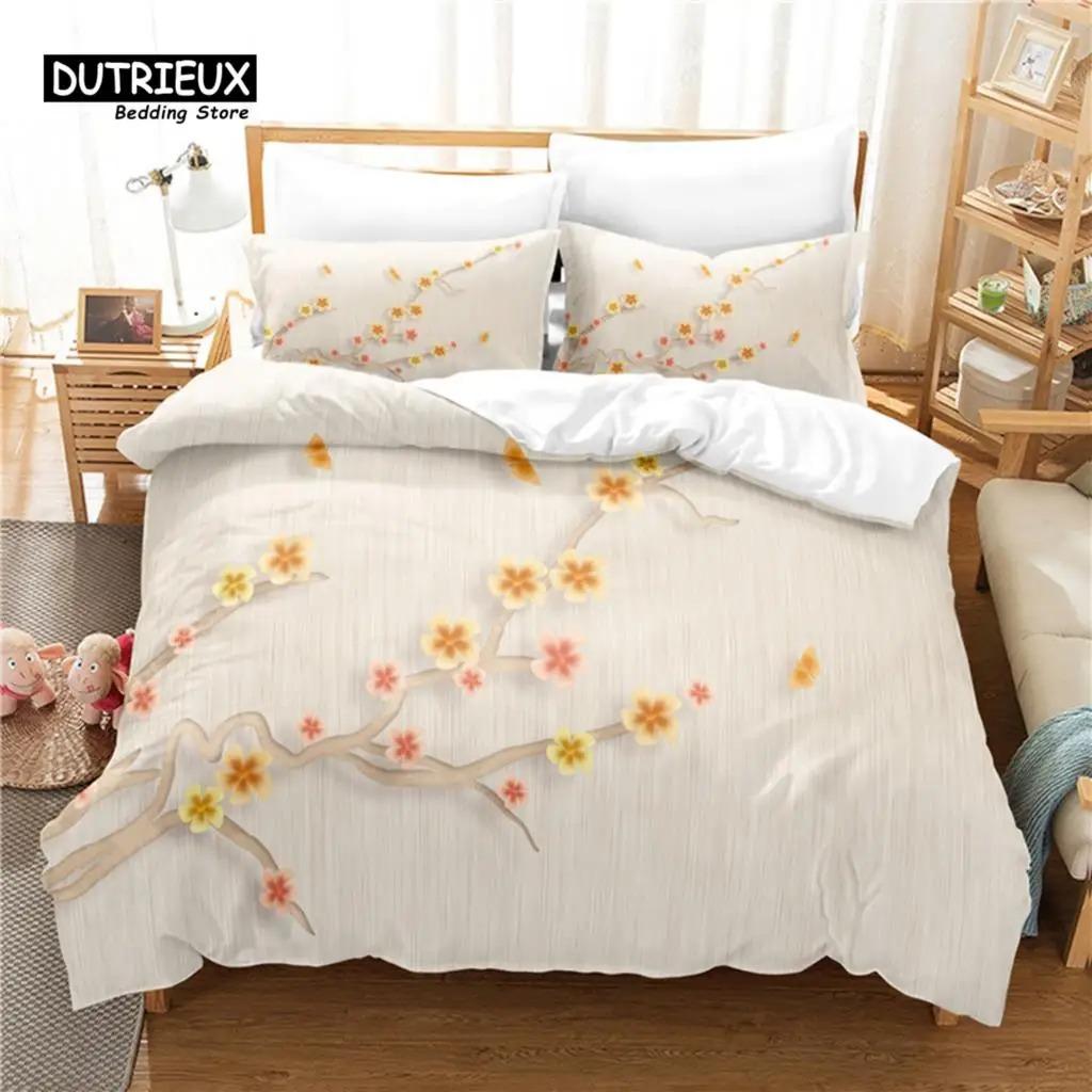 3Pcs Duvet Cover Collection 3D Branch Flower Bedding Collection Soft Comfortable Breathable Duvet Cover For Bedroom Guest Room Decor