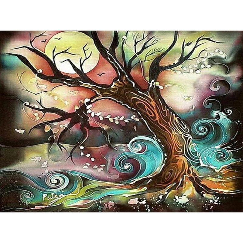 5D DIY Алмазная картина Абстрактное дерево Пейзаж Полный дрель Круглая алмазная мозаика Изображение Стразы Вышивка