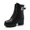 Autumn Winter Platform Lace Up Women Mid Calf Boots Thick High Heel Fashion Short Boots High Heel Leather Botas for Women D376