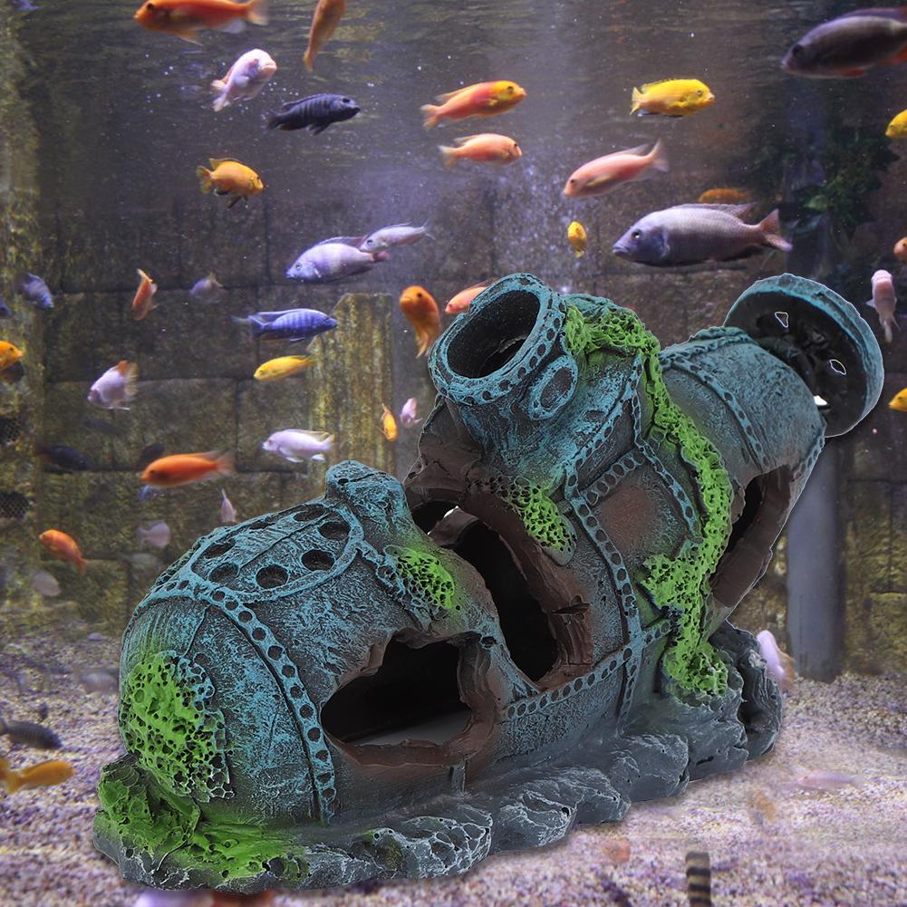 Resin Aquarium Artificial Simulation Shipwreck Water Plants Reptiles Hide House Fish Tank Landscape Ornament
