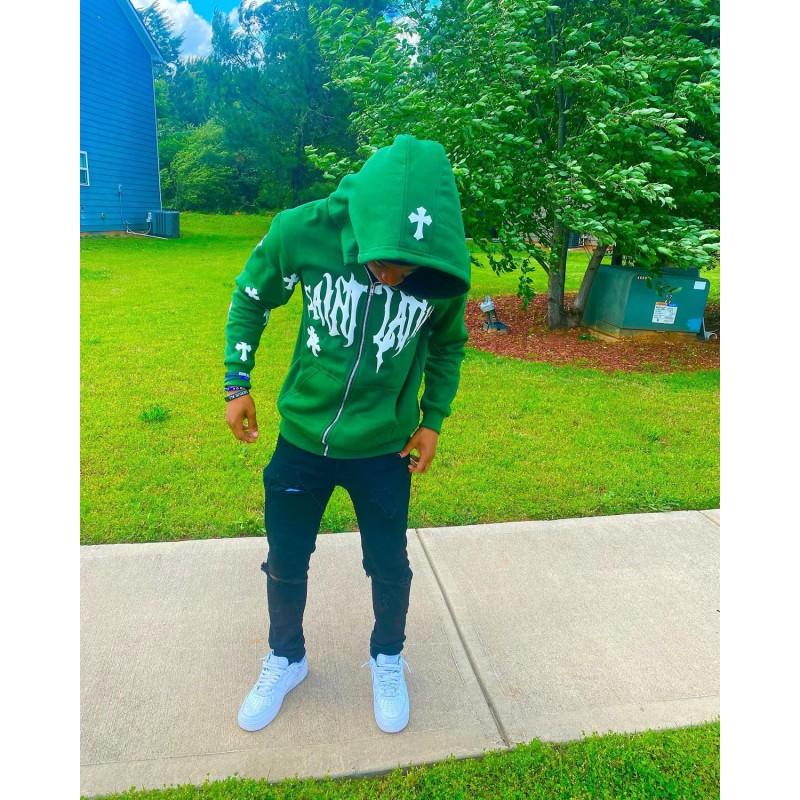 Unisex Punk Rock Hooded Zip-Up Sweatshirt With Cross Print Streetwear Thermal Transfer Design
