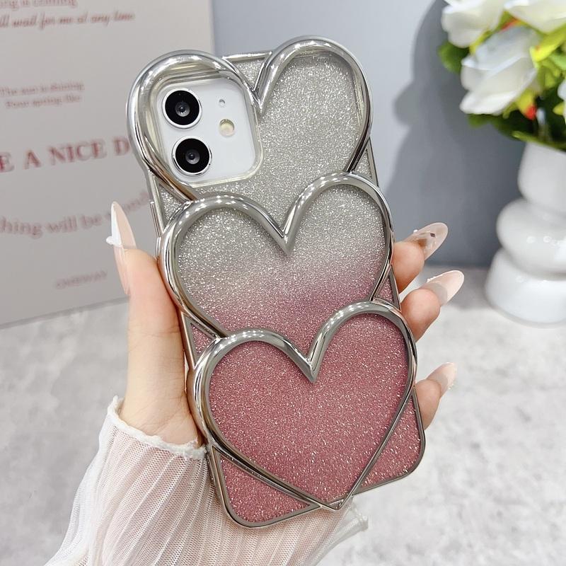 Роскошный блестящий 3D чехол-сердечко для iPhone 17 16 15 14 13 12 11 18 Pro Max, прозрачный, с покрытием, ударопрочный, защитная задняя крышка