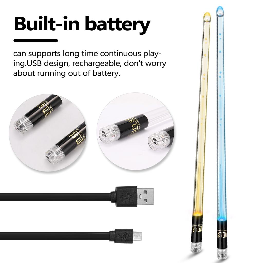 A Pair of Glow Drumsticks 15-Colors Light Drumstick Light Up Drumsticks Jazz Drumstick Drum