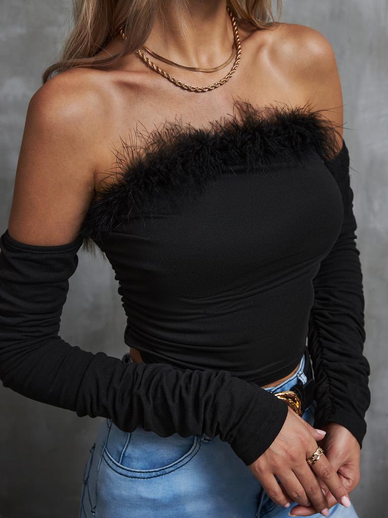 Винтажный топ без бретелек с длинным рукавом и открытой спиной, футболка с открытыми плечами, женская одежда Y2K