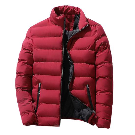 Men Winter Coat Padded Thick Solid Color Zipper Closure Stand Collar Long Sleeve Windproof Soft Warm Cold Resistant Men Jacket