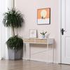 Industrial Console Table 2 Drawers Carved Oak Wood Look Herringbone Pattern White Metal Legs