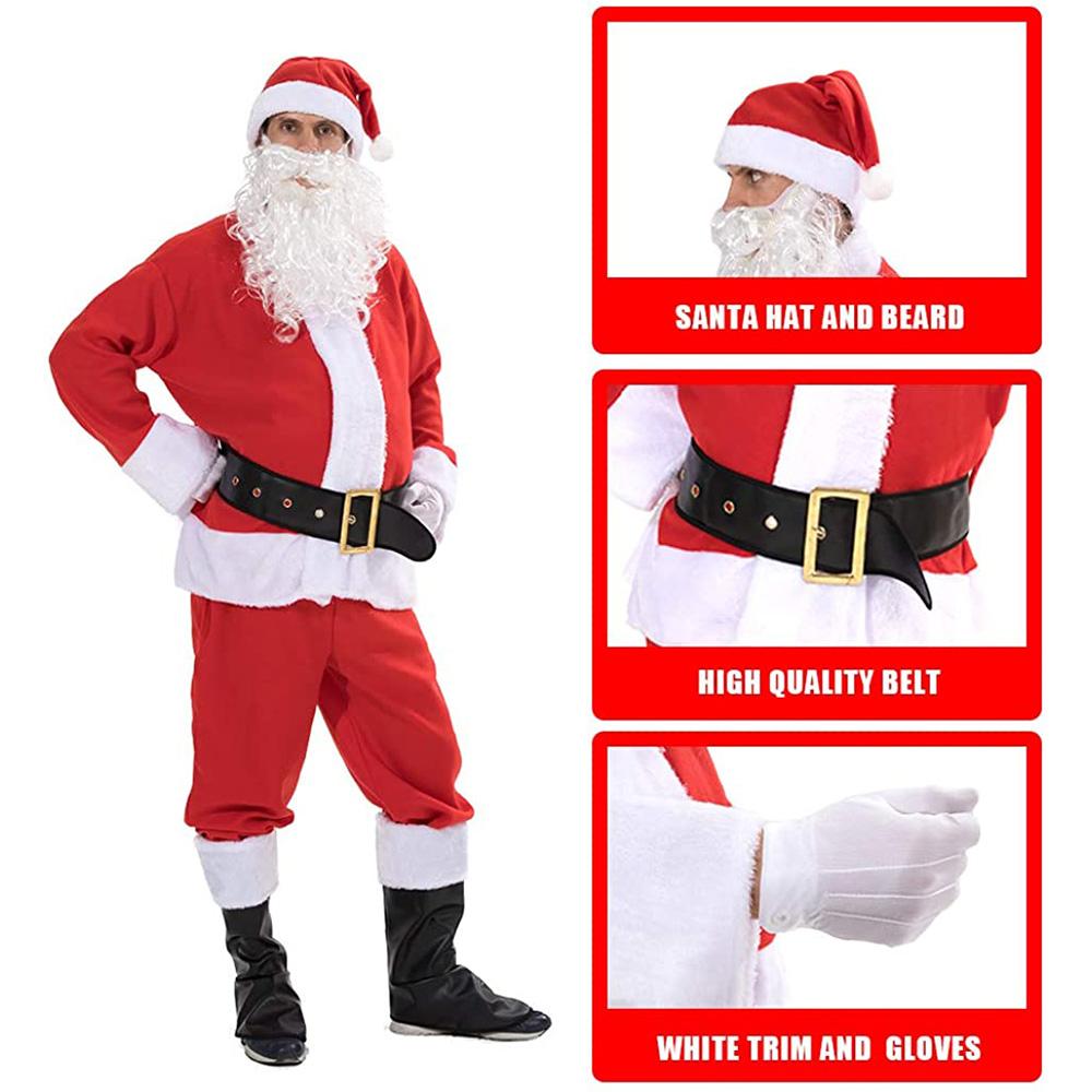 Мужские рождественские костюмы Санта-Клауса, бархатный костюм для взрослых, 7 шт.