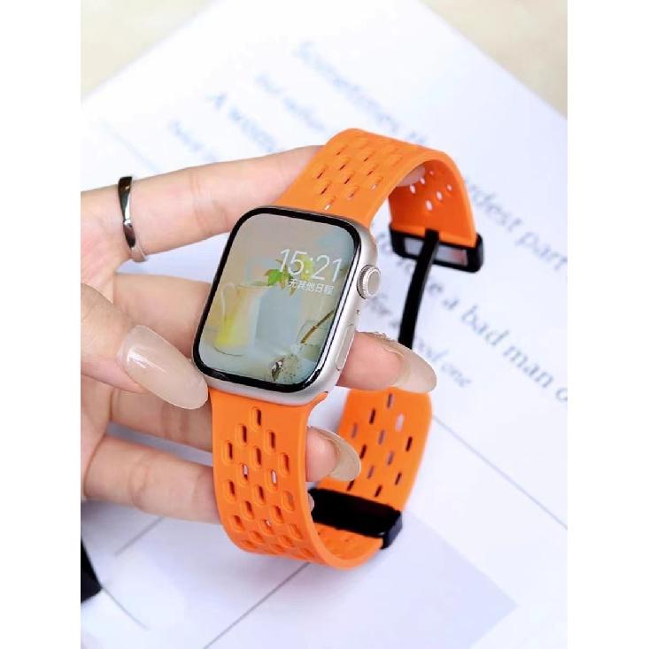 Силиконовый ремешок для часов Apple Watch - спортивный ремешок для часов с дышащей магнитной складной пряжкой для iWatch Ultra/9/8/7/6/5/4/3/2/1/2022 49 мм 45 мм 44 мм