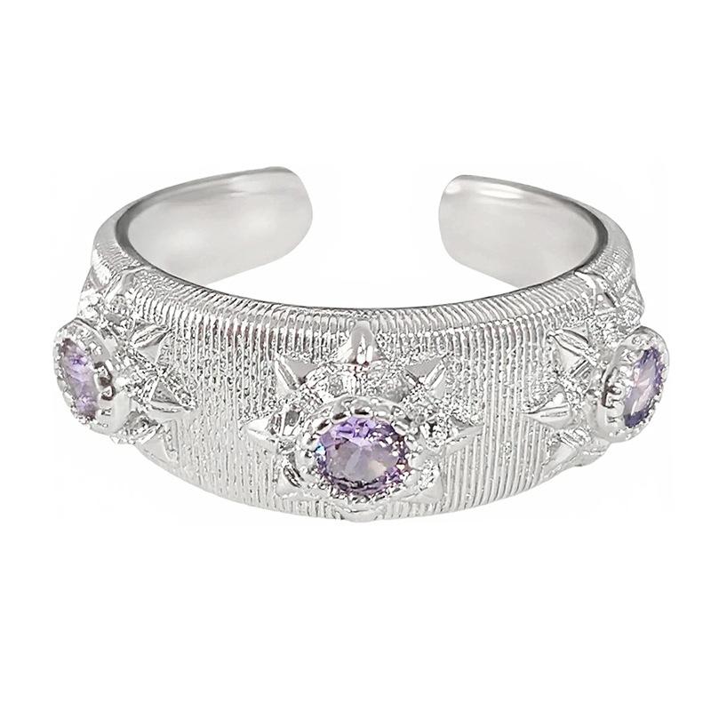 Sweet Light Luxury Zircon Super Flash Exquisite Open Ring Niche High-End Sense Stacking Wearing Colored Treasure Ring Women'S Model