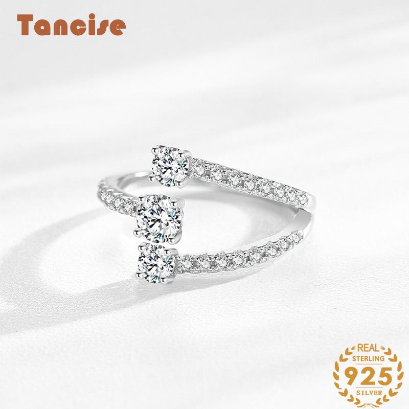 Tancise Classic 925 Sterling Silver Zircon Ring Ladies Jewelry Wedding Promise Party Gift