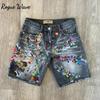 RogueWave Харадзюку Уличный Хип-Хоп Повседневные Свободные Прямые Джинсы Мужские Американские Y2K Принт Буквами Модные Универсальные Джинсовые Шорты Женские