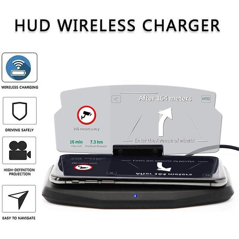Автомобильный проекционный дисплей HUD проекционный дисплей для автомобиля Регулируемый угол Беспроводная зарядка Регулируемая подставка для дисплея Портативный