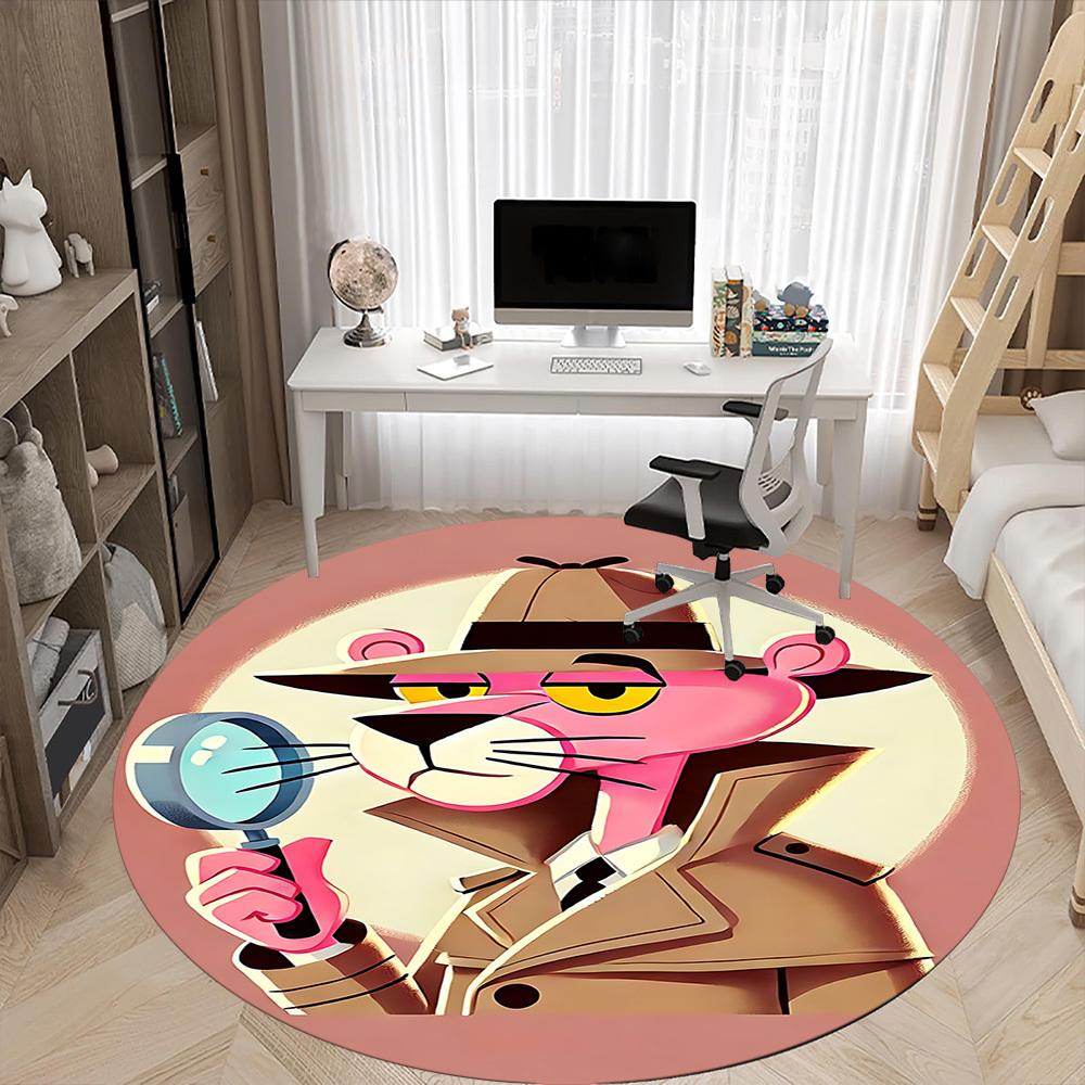 1pc Pink Panther Detective Office Round Area Rug, Under Office Chairs Bedroom Living Room Home Decor a1022326