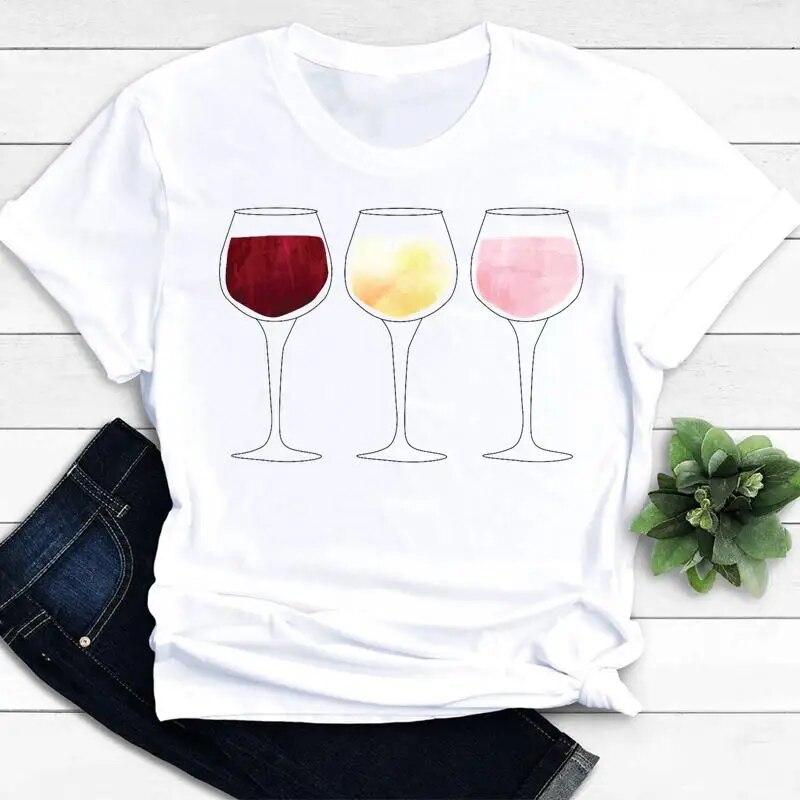 Wine Love, модная одежда, женская забавная милая повседневная футболка, летний топ, женская футболка с короткими рукавами, женские футболки с рисунком