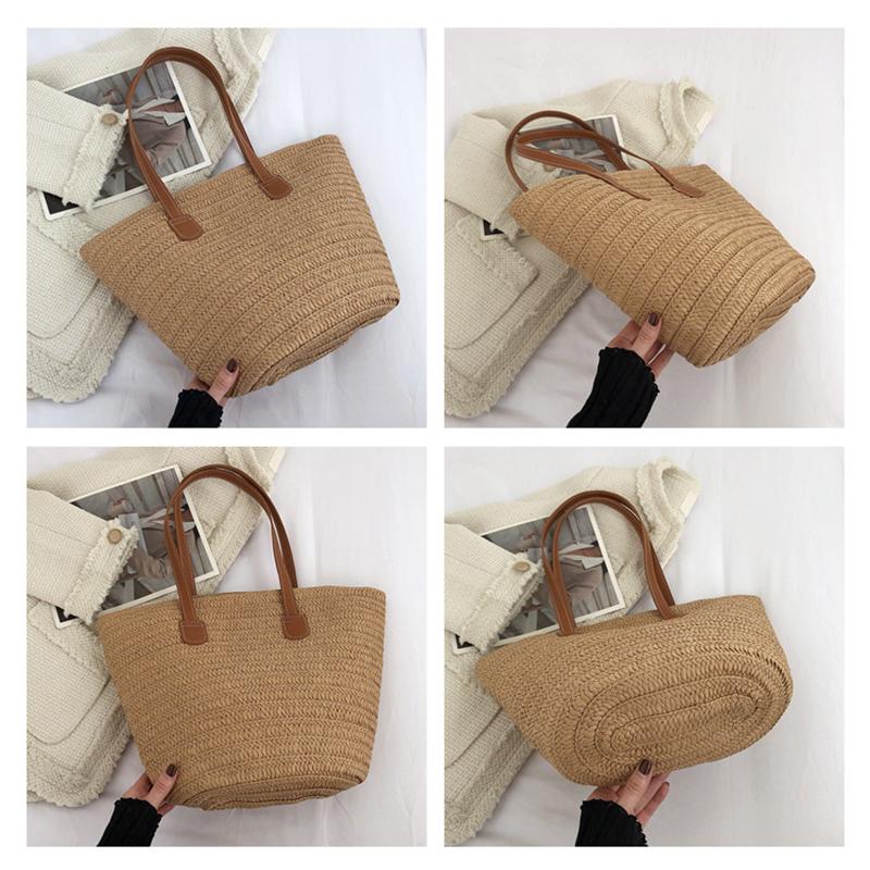 Летняя соломенная сумка большой вместимости для женщин, вязаная соломенная сумка в богемном стиле, сумка с верхней ручкой, дорожные сумки