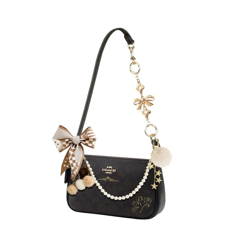 COACH shoulder bag [Customized Bag] Nolita 19 Retro Classic Old Flower Silver Label Logo Artificial Butterfly Song Basic Package (Pack + Dust Bag)