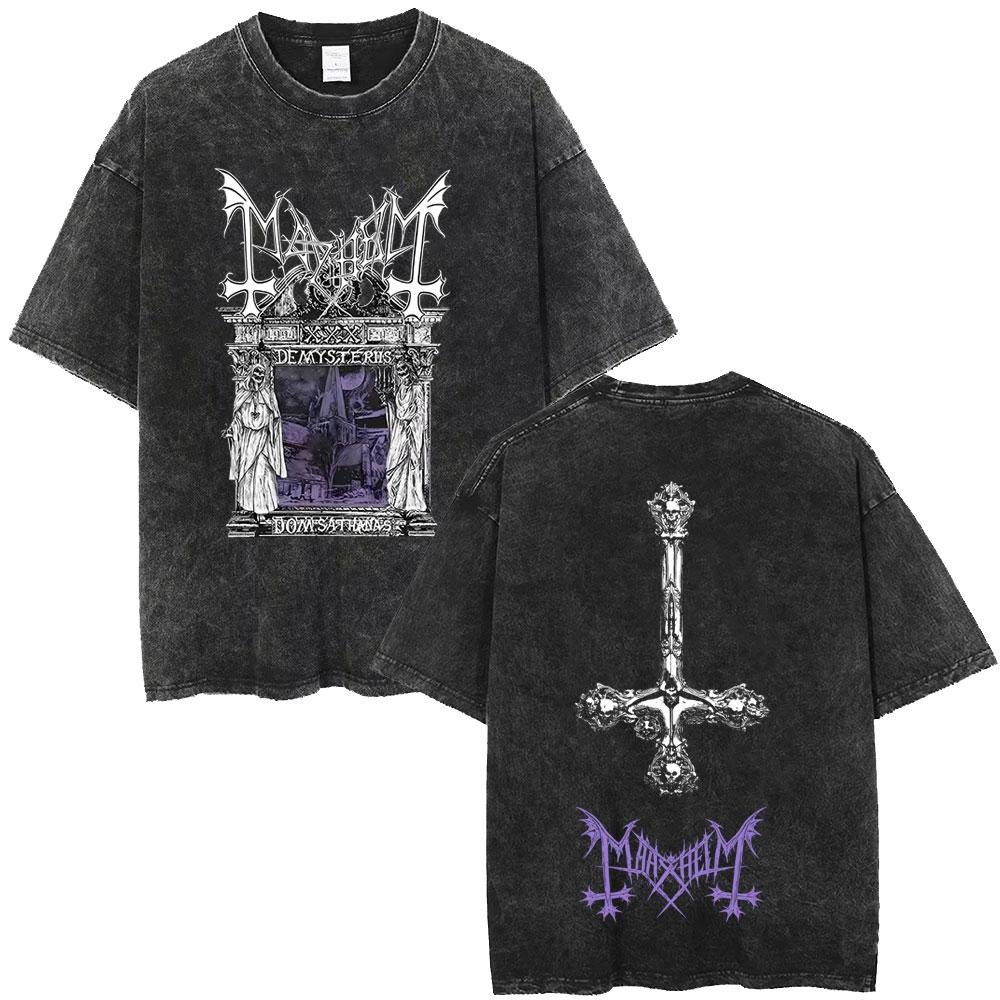 Футболка с винтажным принтом в стиле рок-группы Mayhem De Mysteriis Dom Sathanas Skeleton Graphic T-shirt Men Death Black Metal Gothic Punk T Shirts