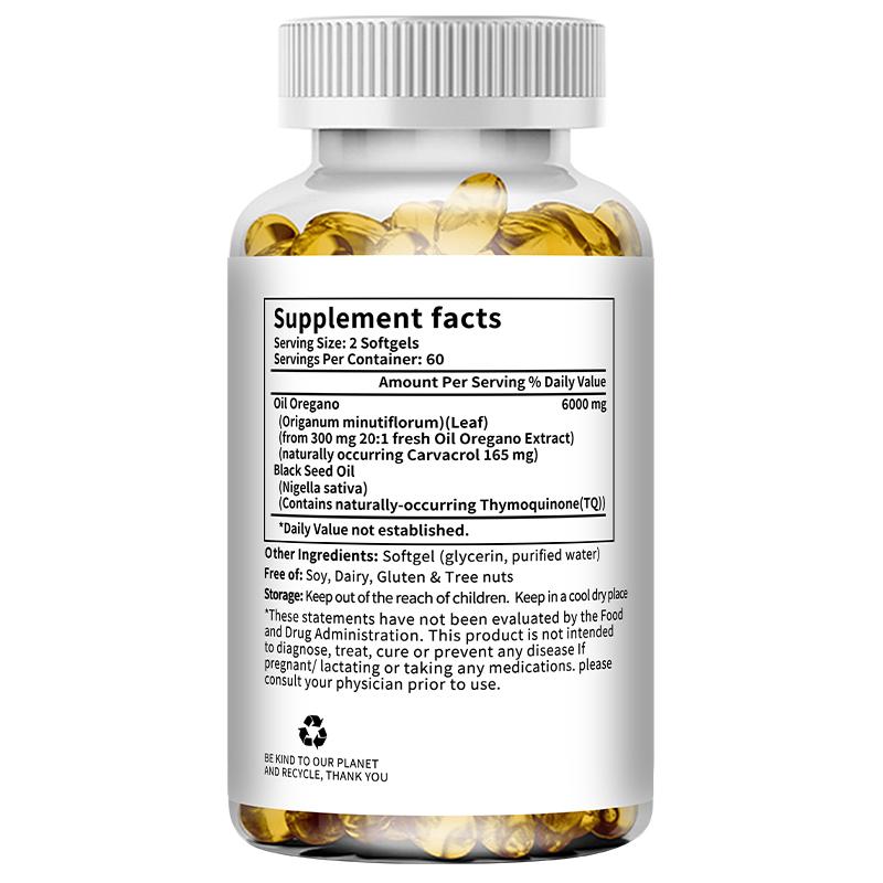 Tecepec Oil of Oregano with Black Seed Oil Dietary Supplement 120 Softgels