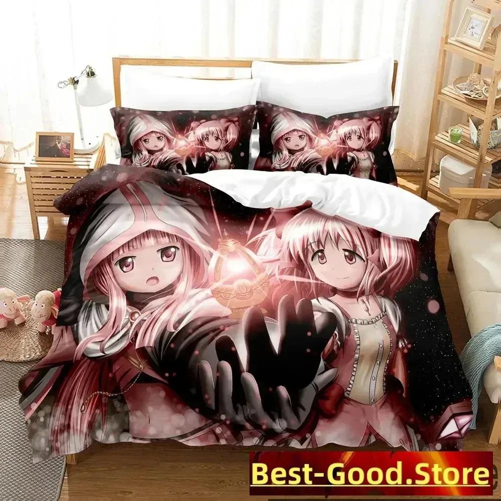 3D Аниме Puella Magi Madoka Magica Комплект постельного белья С принтом С наволочкой Пододеяльник Мягкий Односпальный Двуспальный Queen Super King
