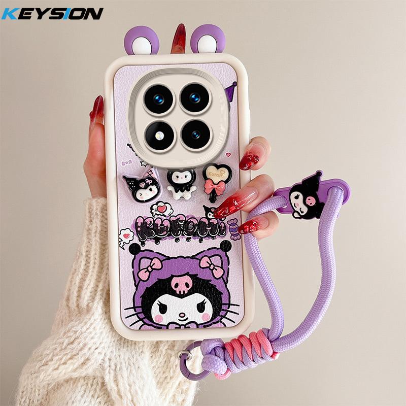 KEYSION Милый чехол с 3D-мультяшным рисунком для Redmi Note 14 Pro 5G 14 Pro+ с браслетом, силиконовый противоударный чехол для телефона Xiaomi POCO X7