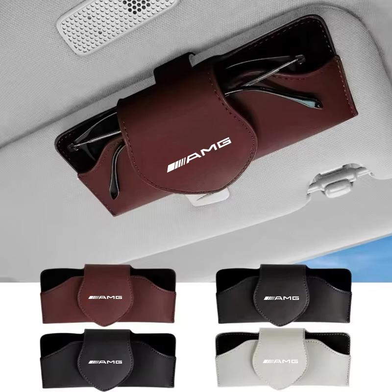 1pcs Car Magnetic Eyewear Box Scratchproof PU Leather Clip For Mercedes Benz AMG W211 W203 W204 C260 E300L A200L GLA/S/E AX1