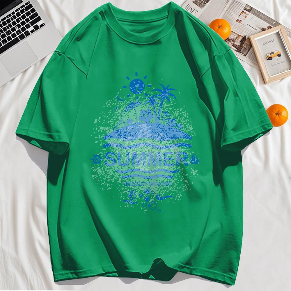 Лето - это пляж и море Принт Мужская футболка Повседневная модная футболка Мягкий топ с круглым вырезом Оверсайз Мужчина