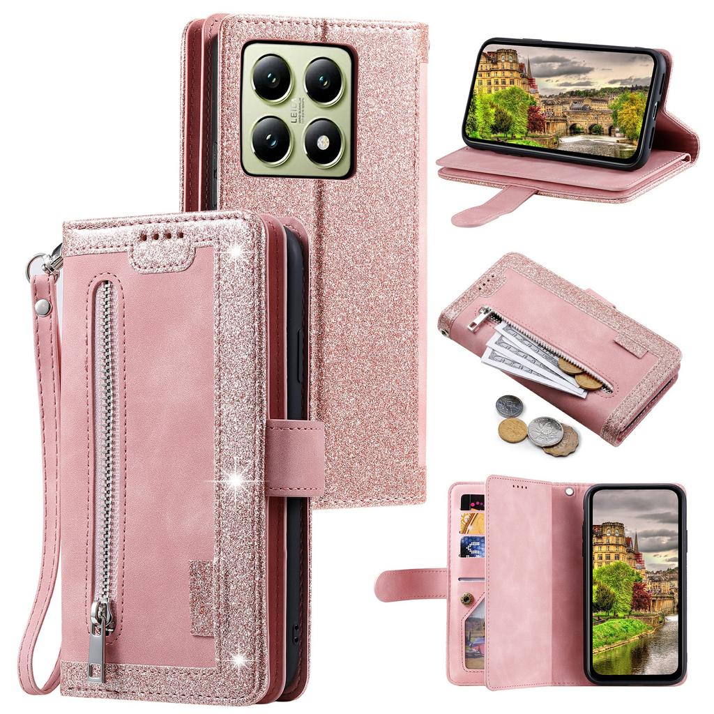 Чехол для телефона Xiaomi 14T с карманом на молнии, 9 слотами для карт, откидной из искусственной кожи