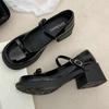 Mary Jane 2025 French High-heels New Bow Leather Shoes Round Toe British Style Women's Shoes Fashion Comfortable Buckle Pumps