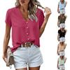 Women's V-Neck Short Sleeved  Solid Color Fashionable Button Top