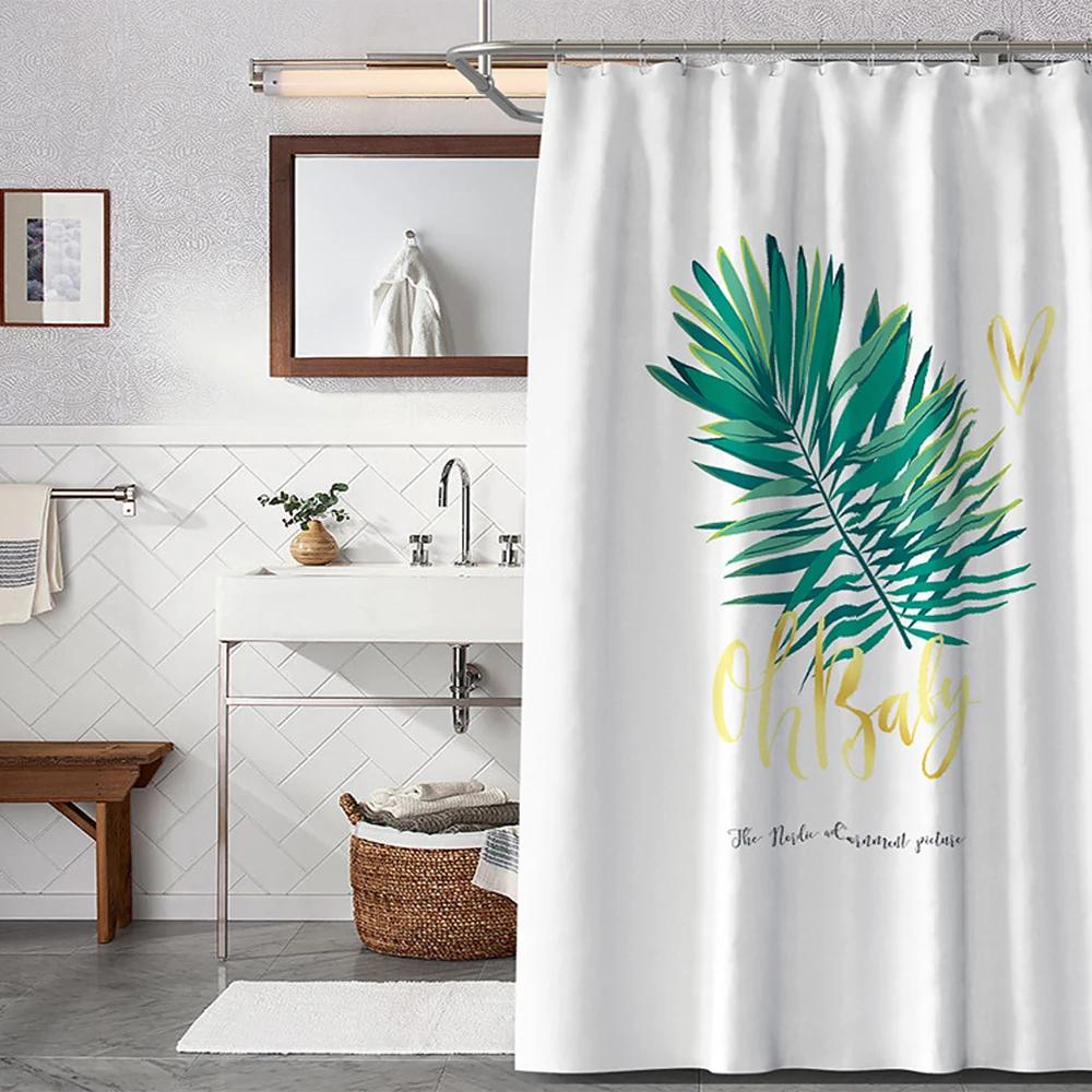 Tropical Green Plant Shower Curtain Leaves Printed Washable Bath Curtain Waterproof Polyester Fabric Bathroom Accessories Modern