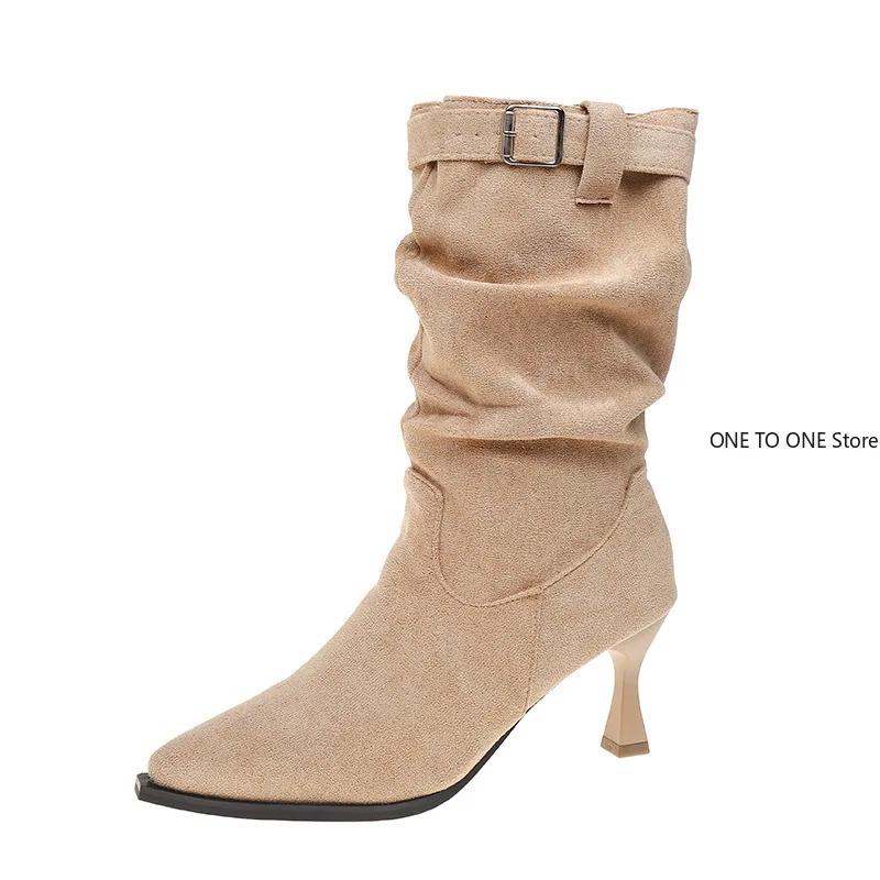 2025 Женские сапоги на высоком каблуке, растягивающиеся до колена, модные элегантные туфли для танцев, осенние женские современные длинные сапоги с острым носком