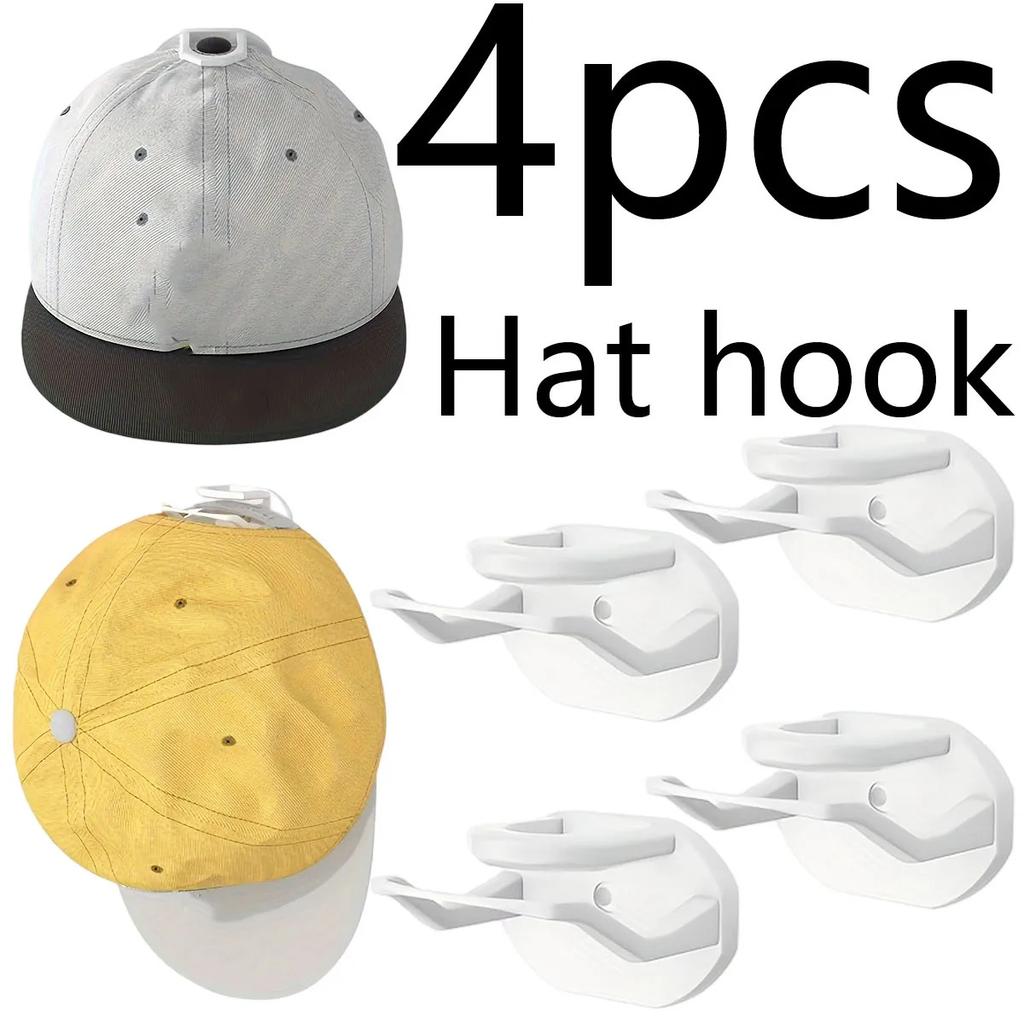 4Pcs Adhesive Hat Hooks, Over-The-Door Hat Rack, Baseball Cap Rack, Hanging Storage Rack, Wall-Mounted Hat Hook, Multi-Purpose Hook