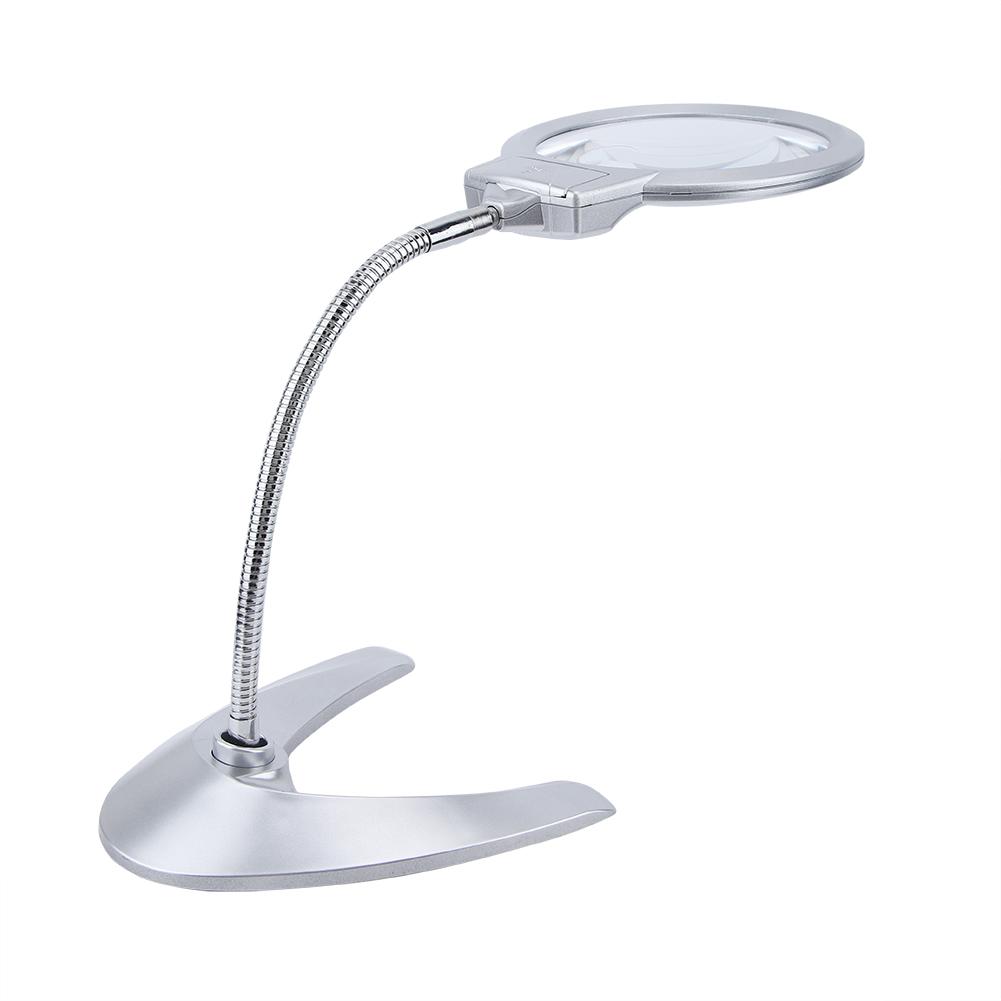 2.5X 5X 130mm Desk Magnifying Glass Magnifier with 2 LED Light