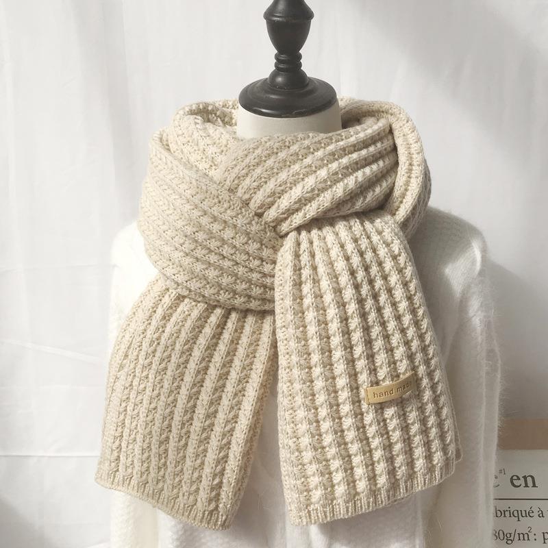 Men's Scarf Women's Winter New Harajuku Solid Color Wool Warm Student Knitted Thickened Couple Scarf